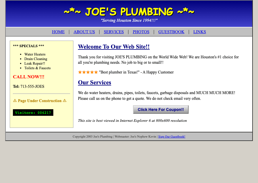 Outdated website before modernization